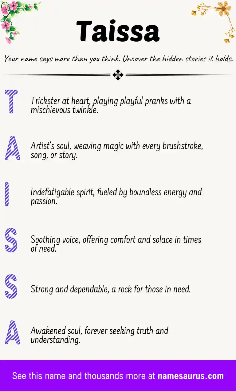 Acrostic poem about Taissa.