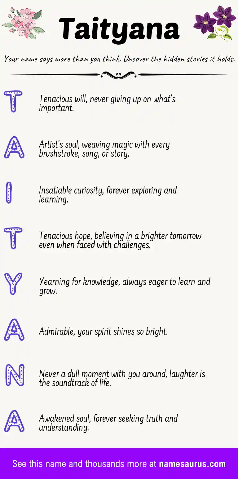 Acrostic poem about Taityana.