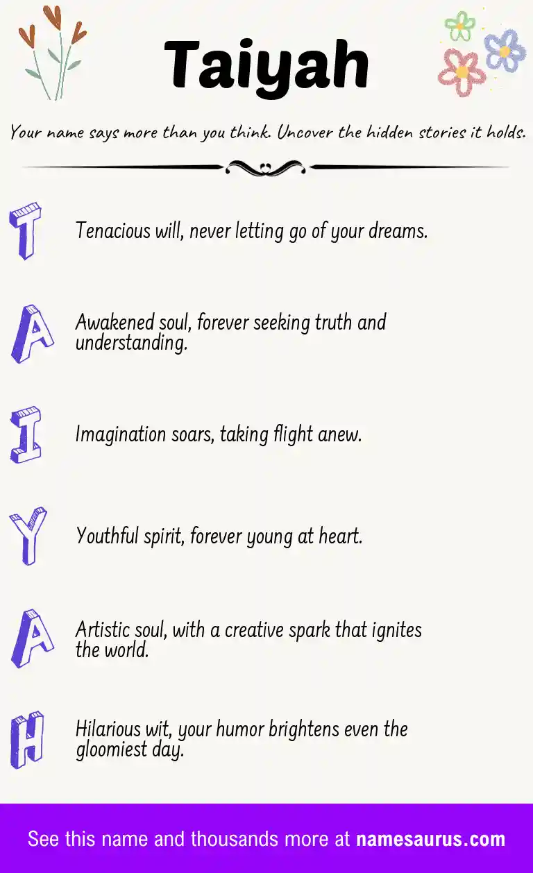 Acrostic poem about Taiyah.