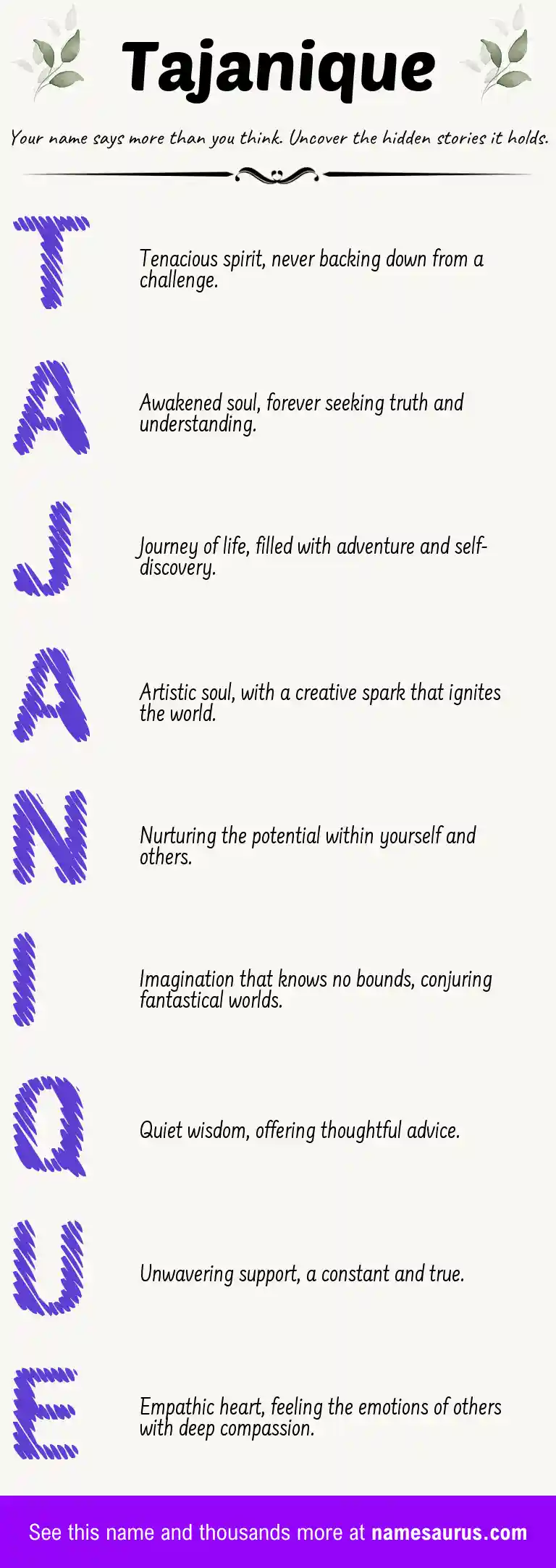 Acrostic poem about Tajanique.