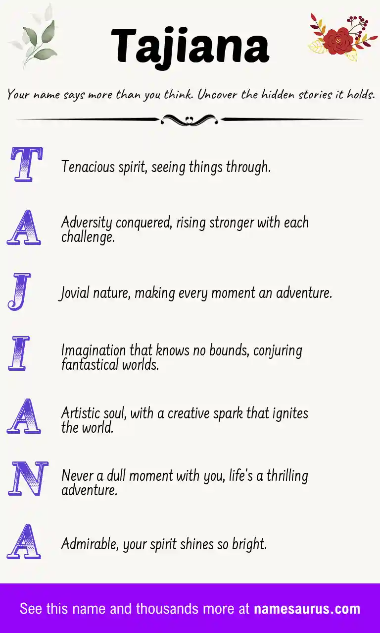 Acrostic poem about Tajiana.
