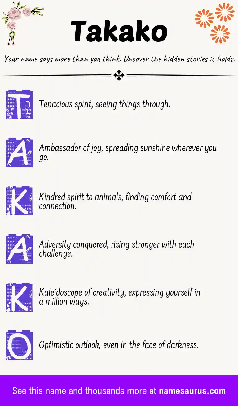 Acrostic poem about Takako.