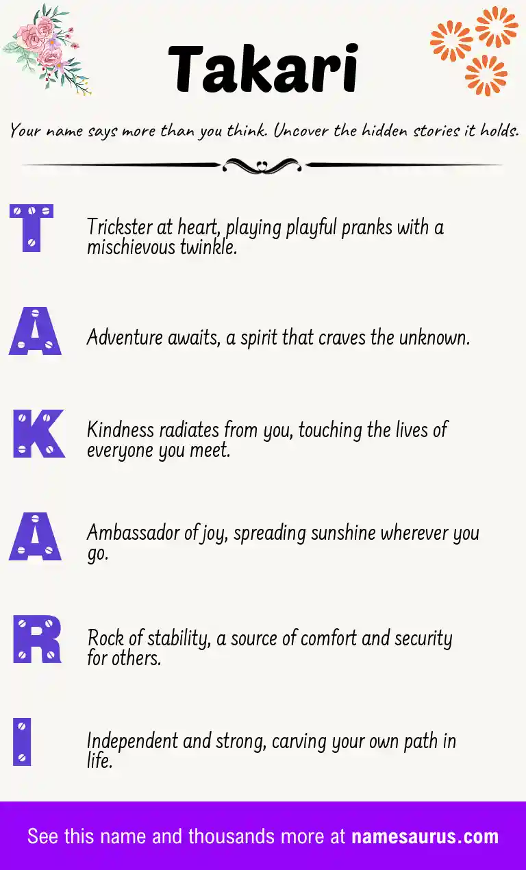 Acrostic poem about Takari.