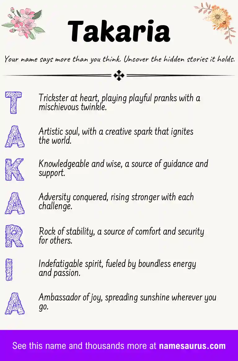 Acrostic poem about Takaria.