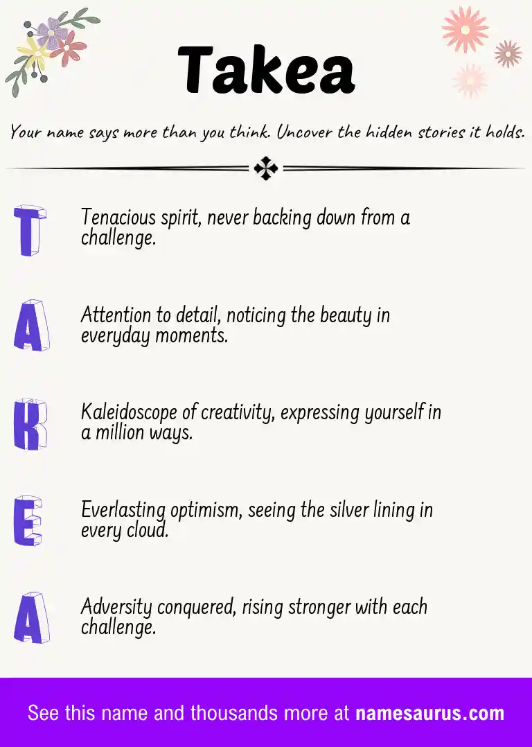 Acrostic poem about Takea.