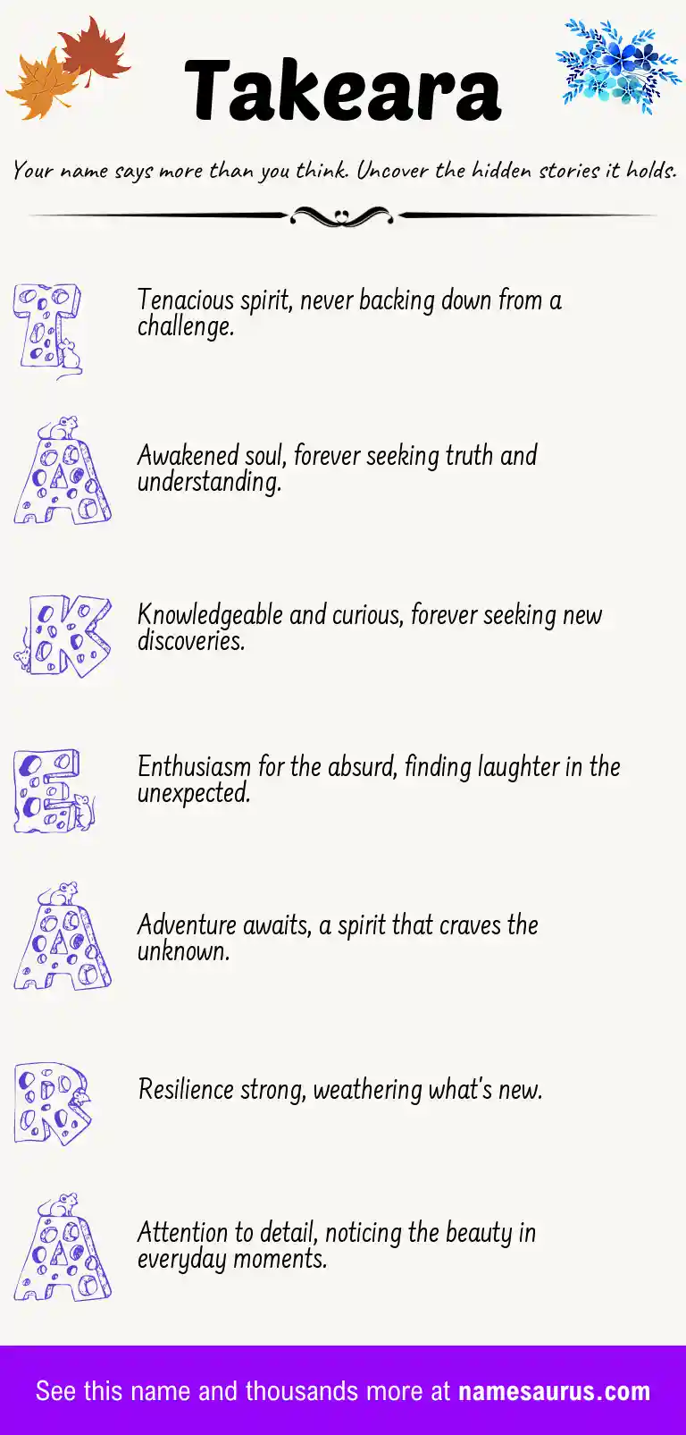 Acrostic poem about Takeara.