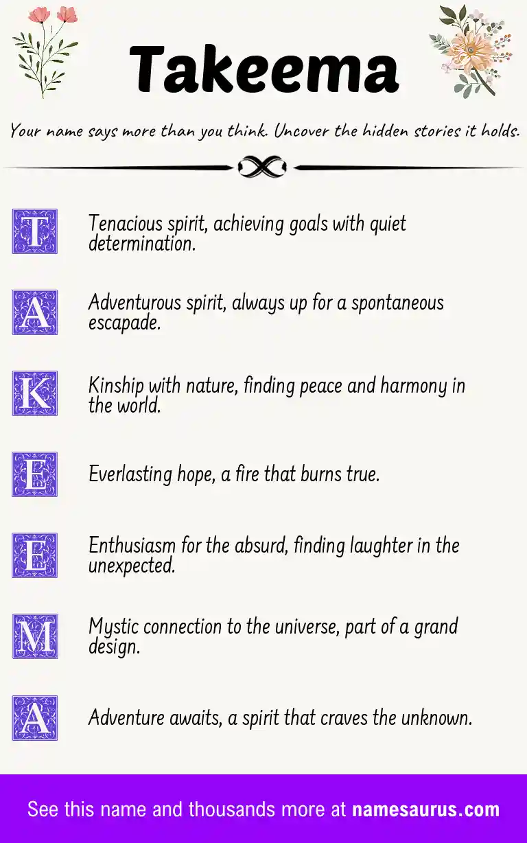 Acrostic poem about Takeema.