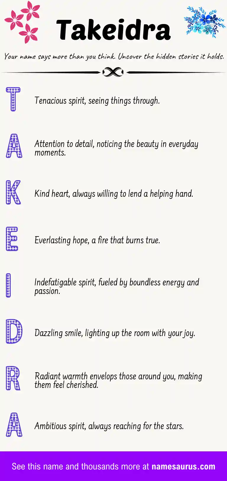 Acrostic poem about Takeidra.