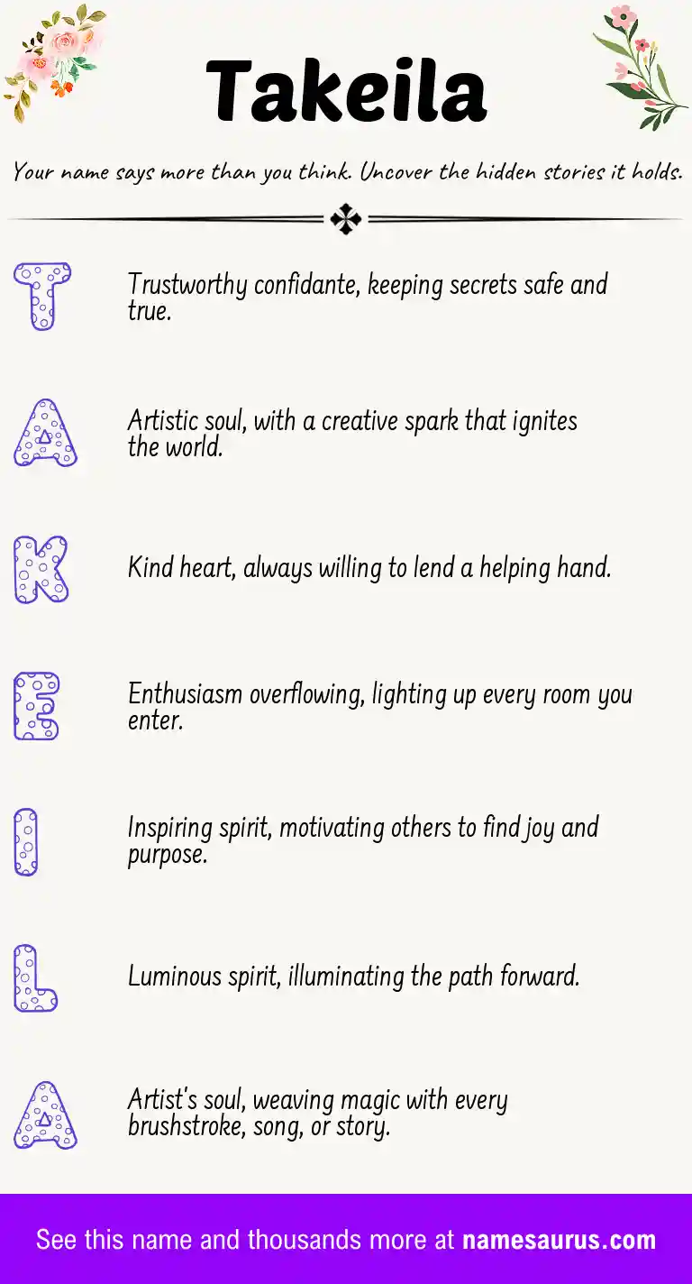 Acrostic poem about Takeila.