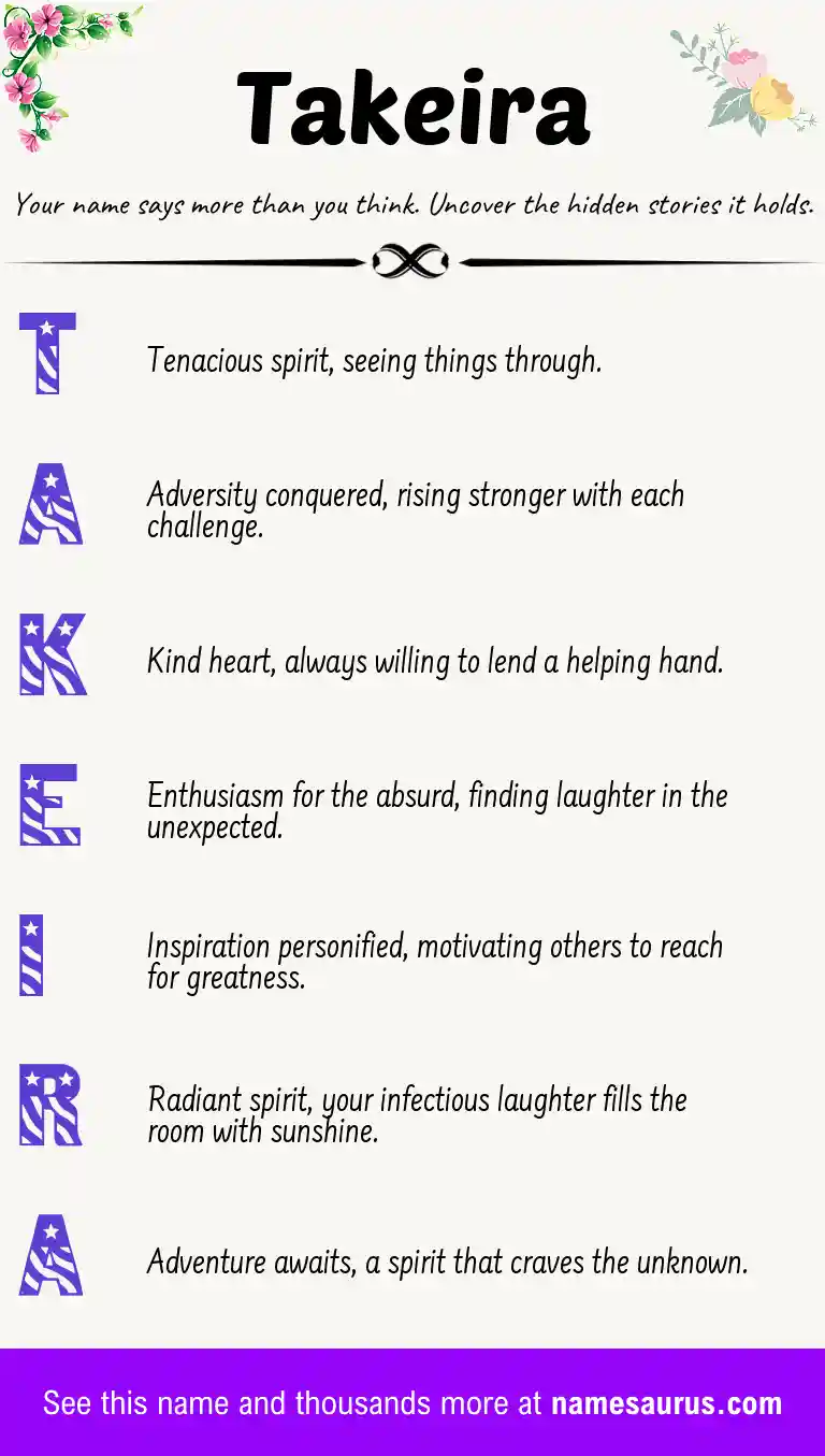 Acrostic poem about Takeira.