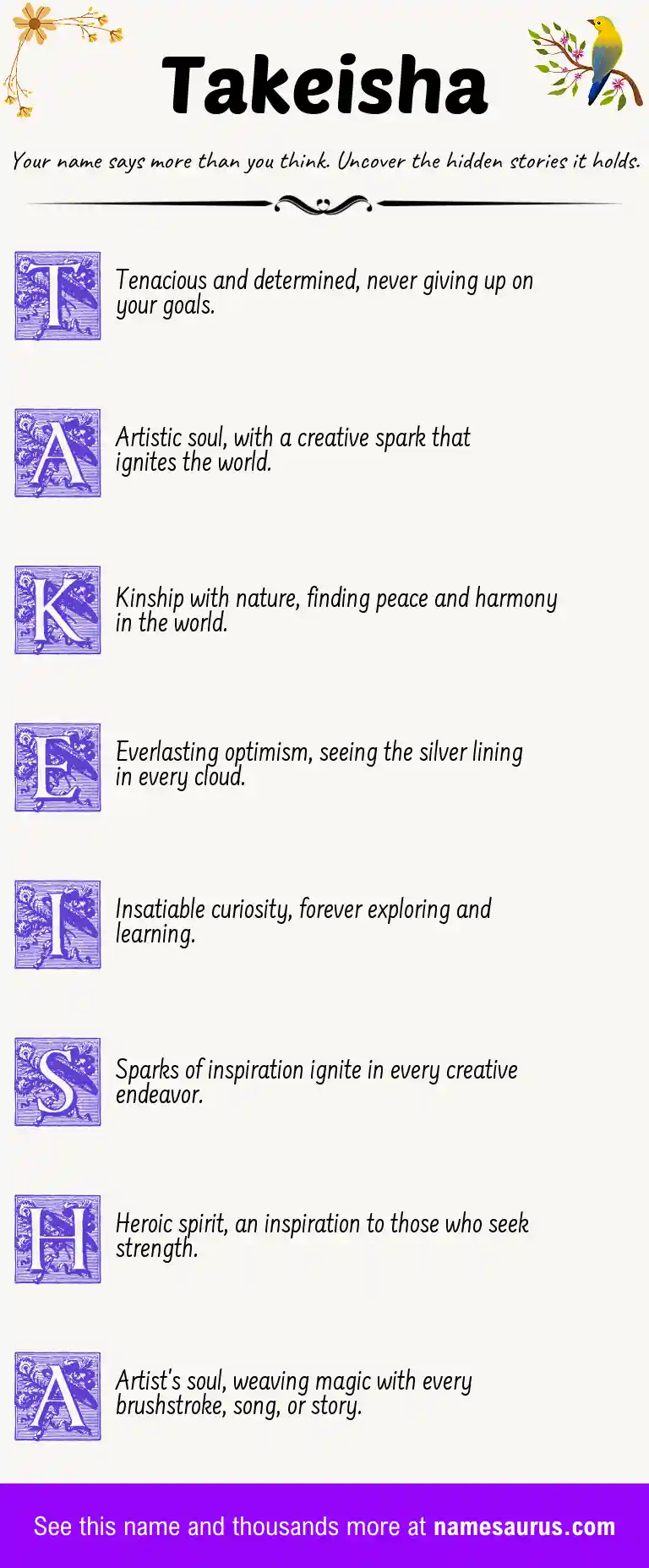 Acrostic poem about Takeisha.