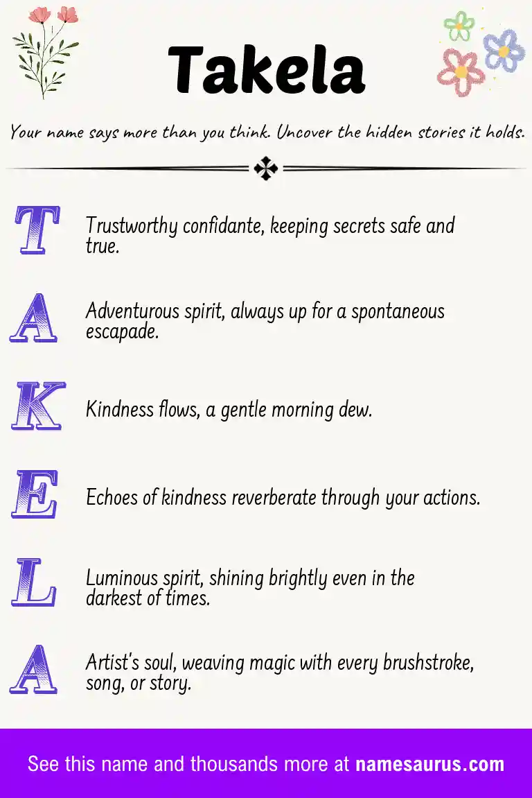 Acrostic poem about Takela.