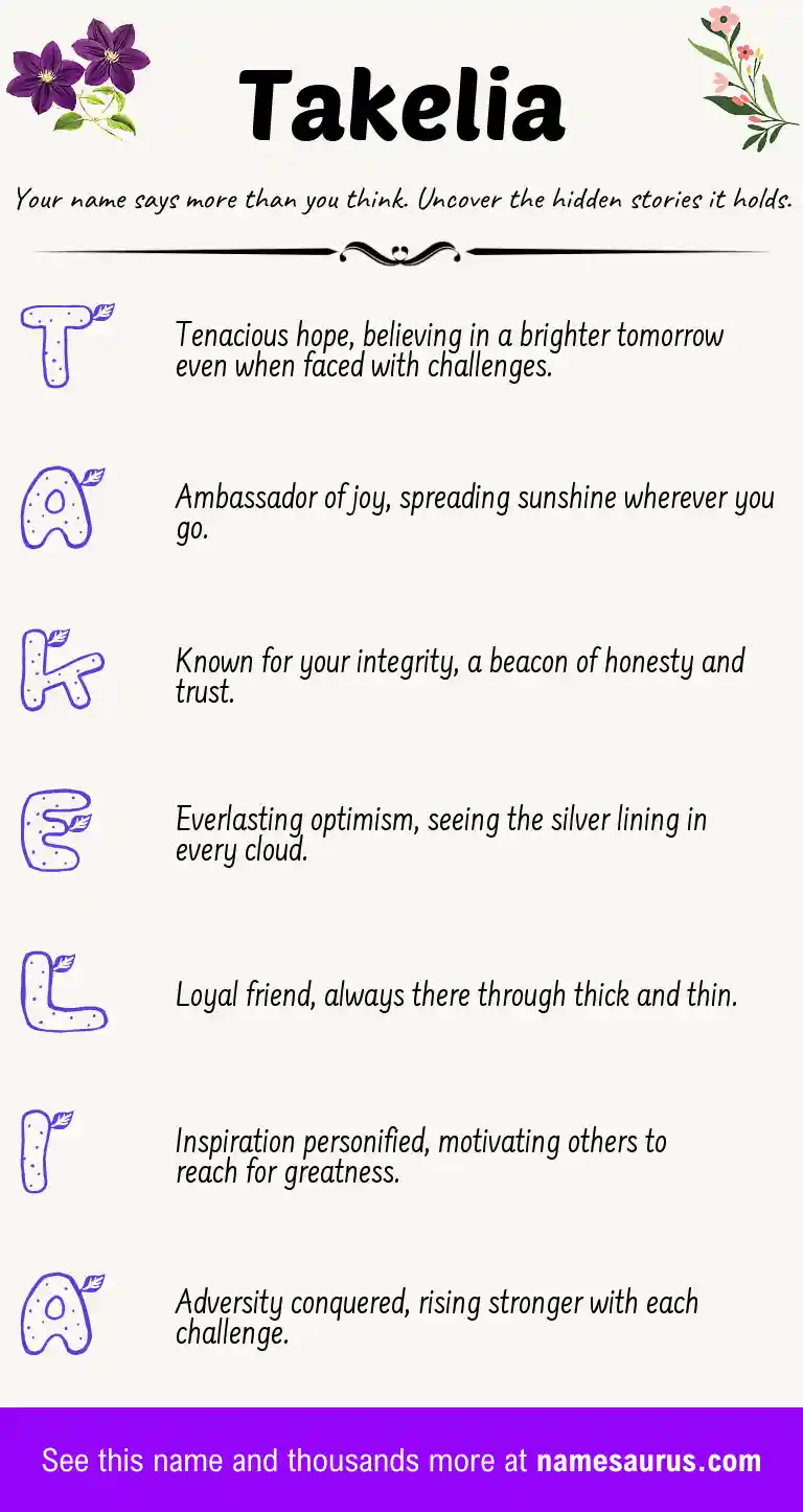 Acrostic poem about Takelia.