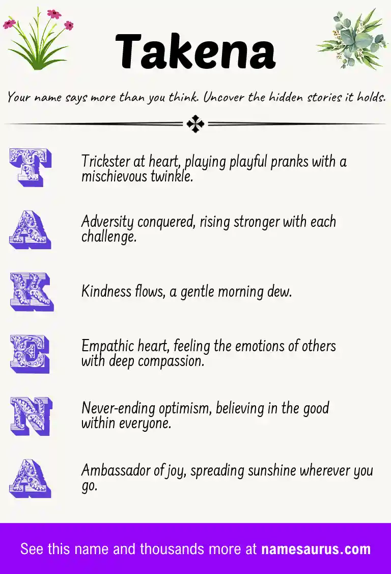 Acrostic poem about Takena.