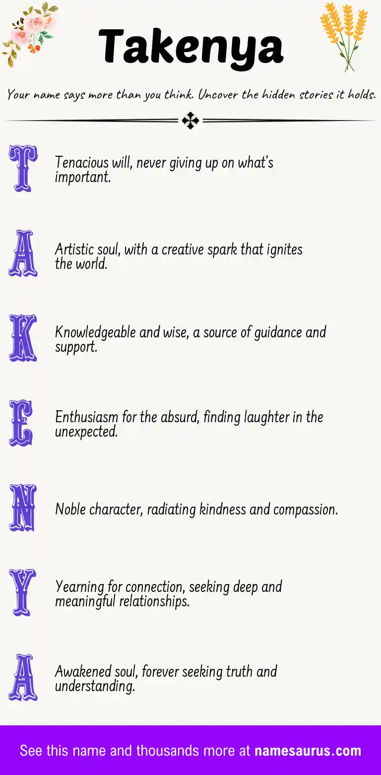 Acrostic poem about Takenya.