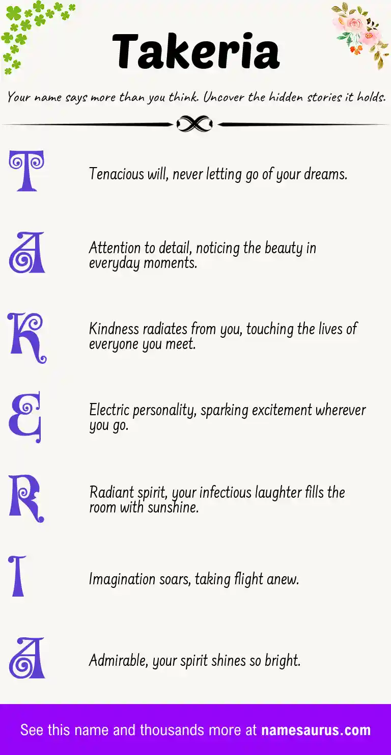 Acrostic poem about Takeria.