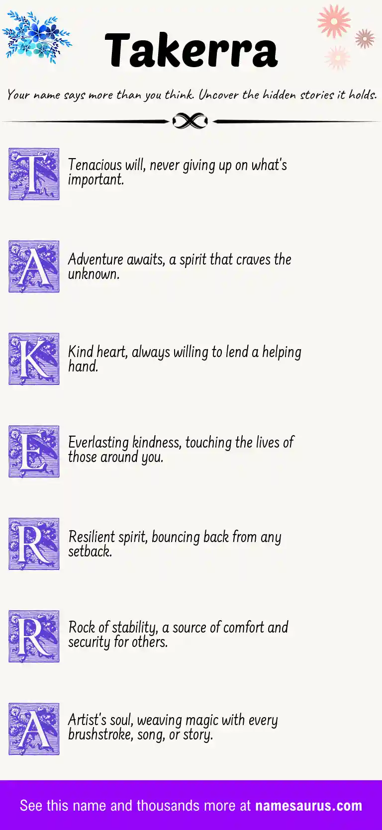 Acrostic poem about Takerra.