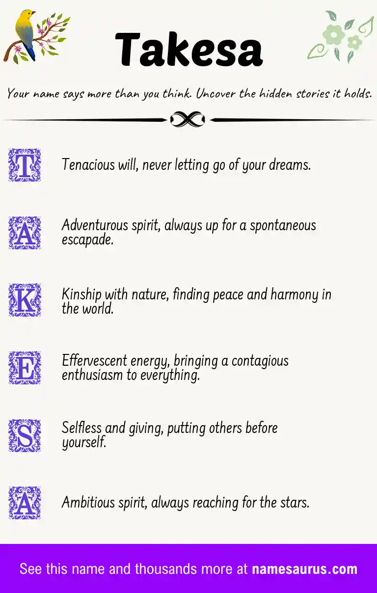 Acrostic poem about Takesa.