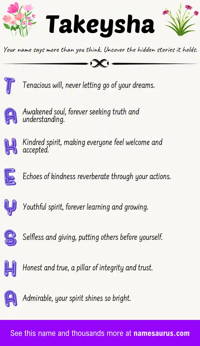 Acrostic poem about Takeysha.