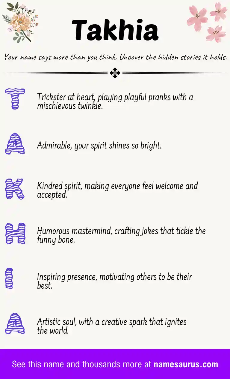 Acrostic poem about Takhia.