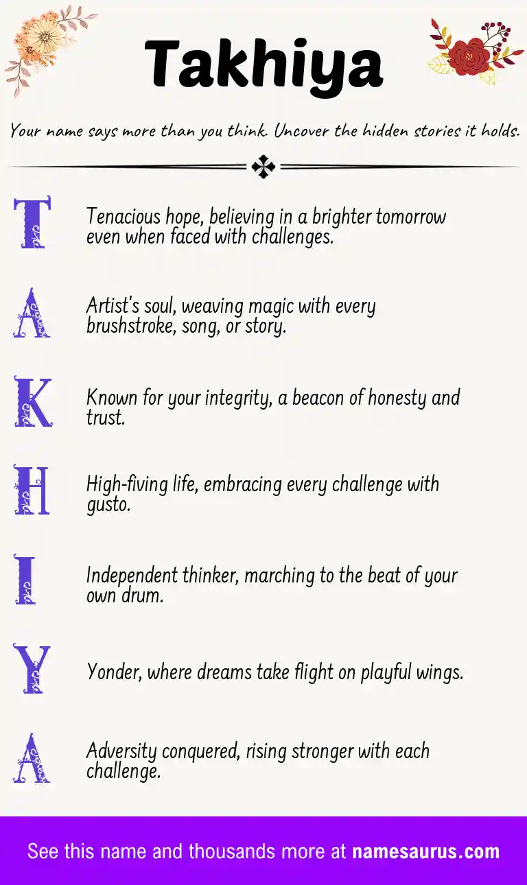 Acrostic poem about Takhiya.