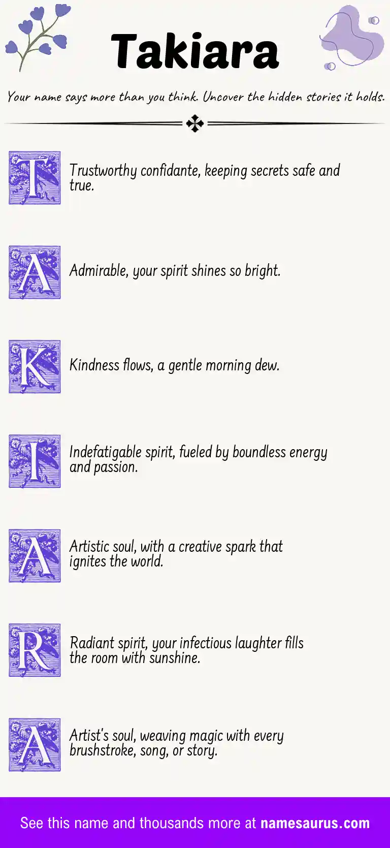 Acrostic poem about Takiara.