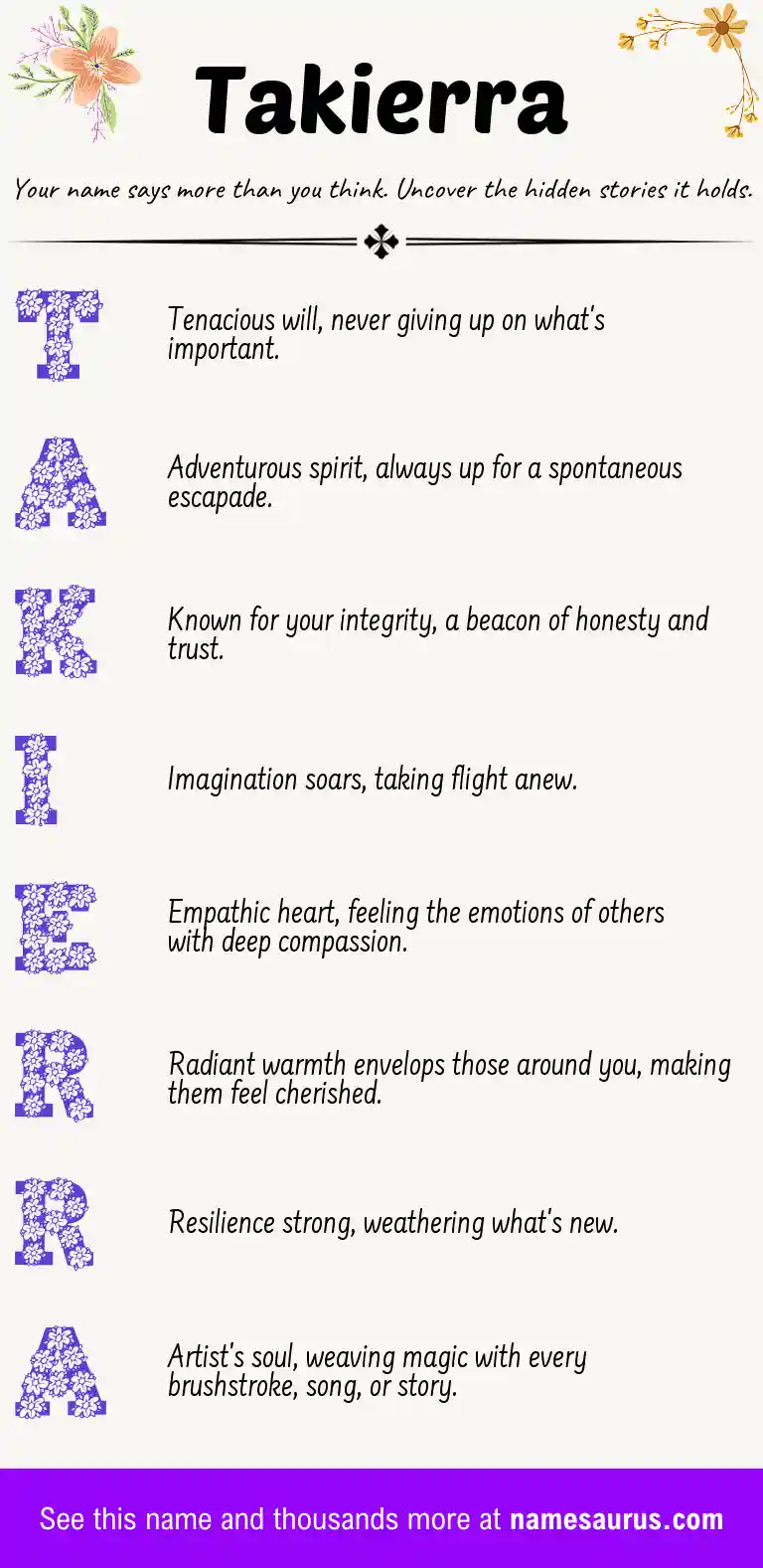 Acrostic poem about Takierra.