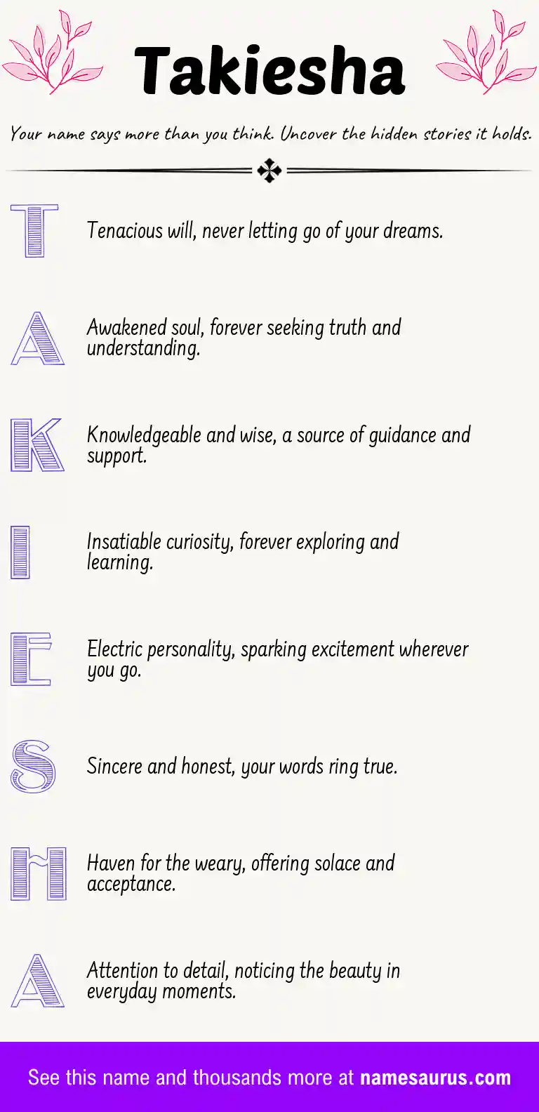 Acrostic poem about Takiesha.