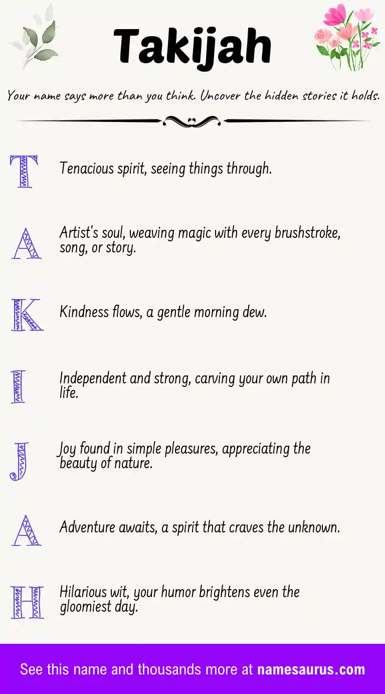 Acrostic poem about Takijah.