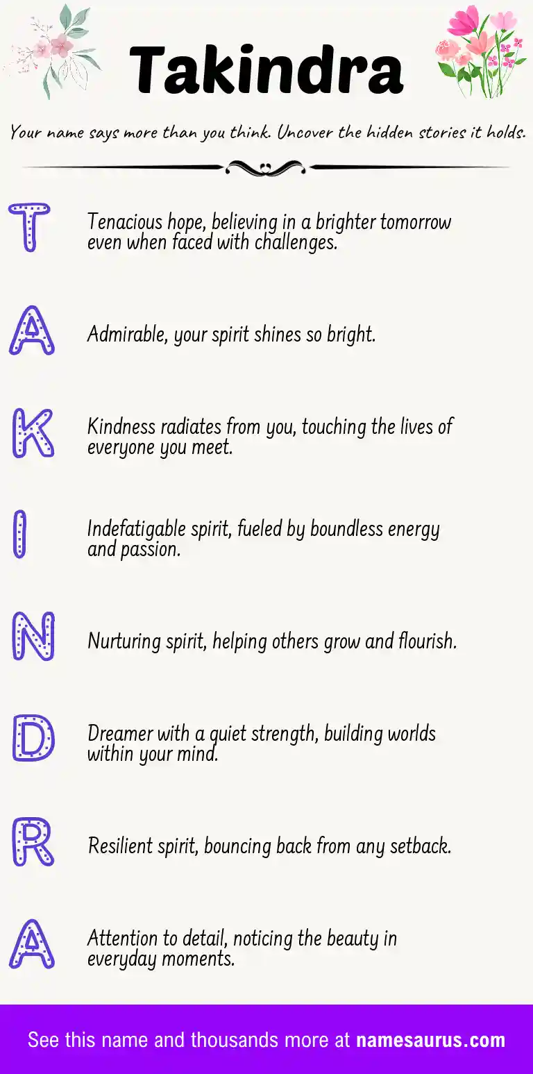 Acrostic poem about Takindra.