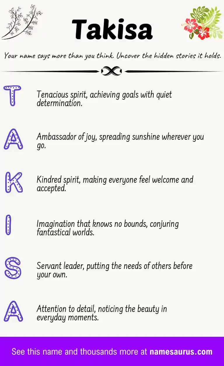 Acrostic poem about Takisa.