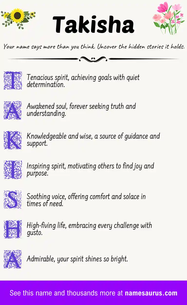 Acrostic poem about Takisha.