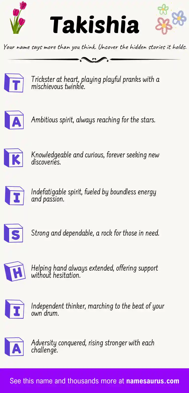 Acrostic poem about Takishia.
