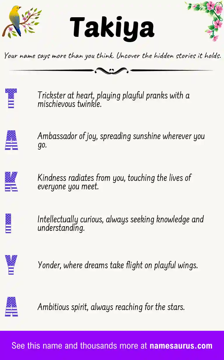 Acrostic poem about Takiya.