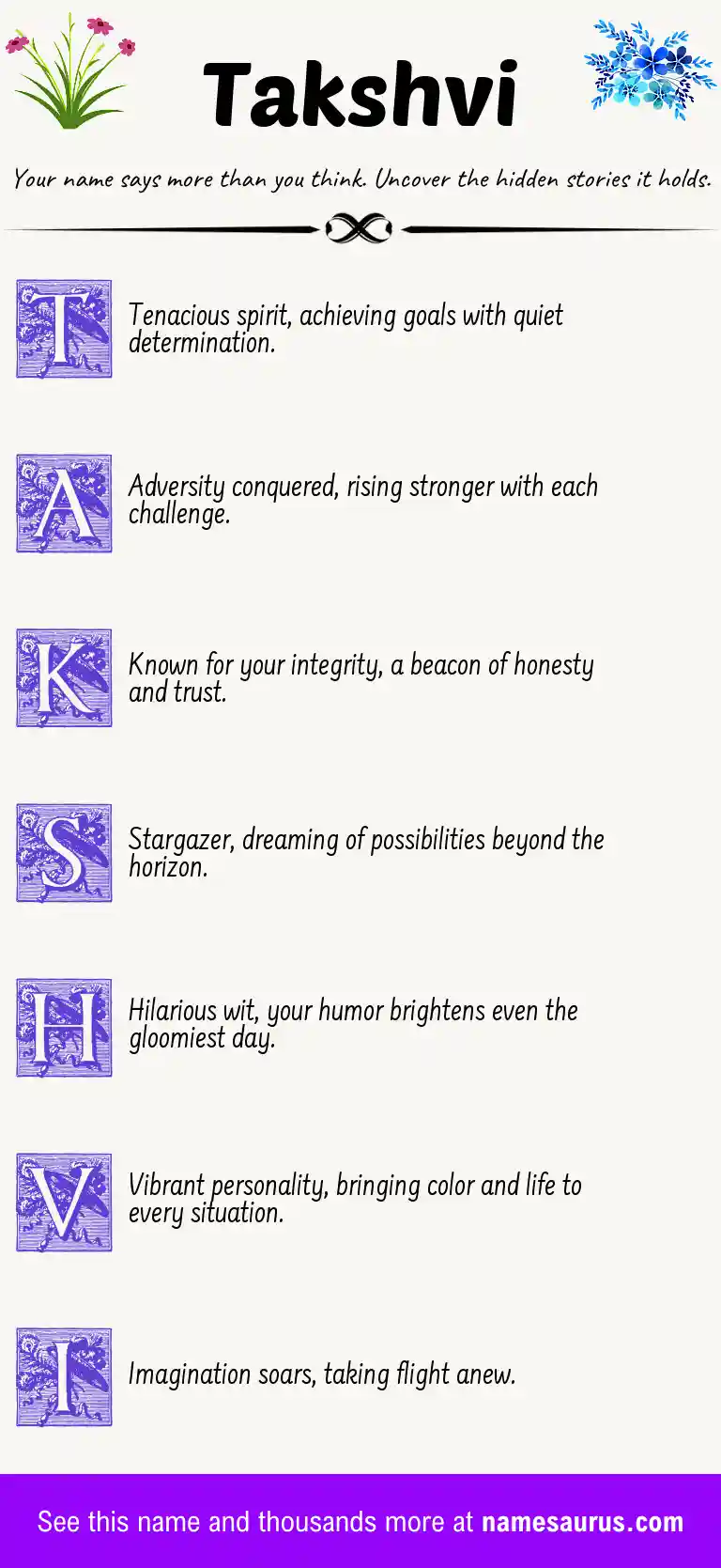Acrostic poem about Takshvi.