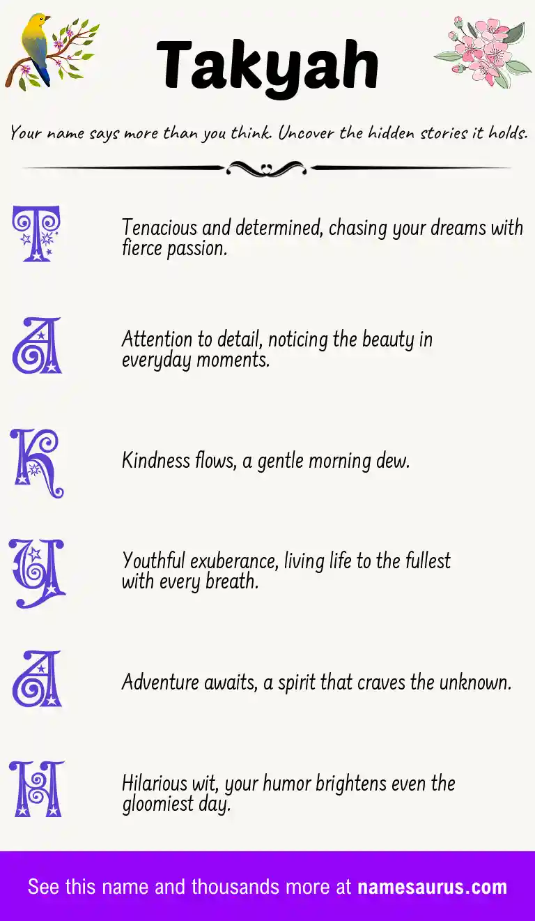 Acrostic poem about Takyah.