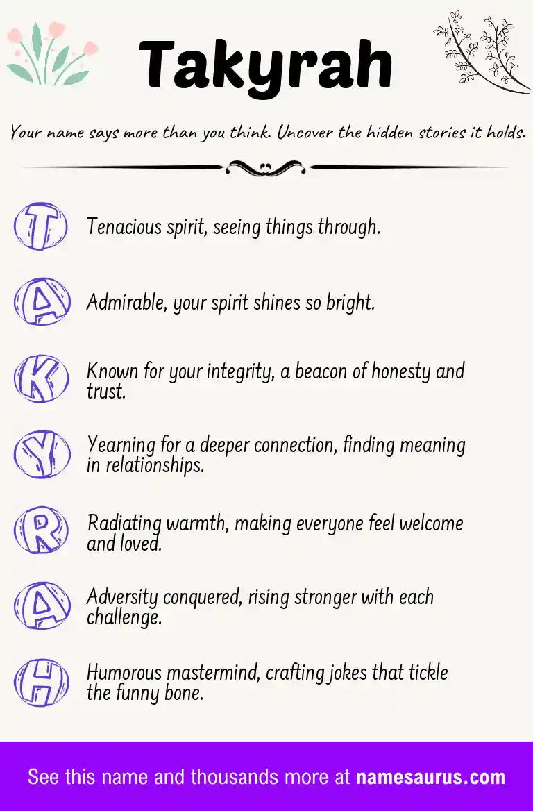 Acrostic poem about Takyrah.