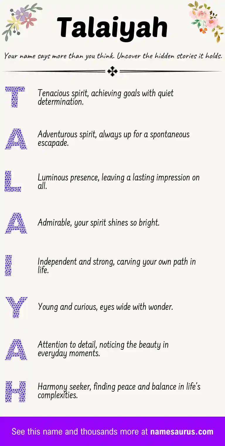 Acrostic poem about Talaiyah.