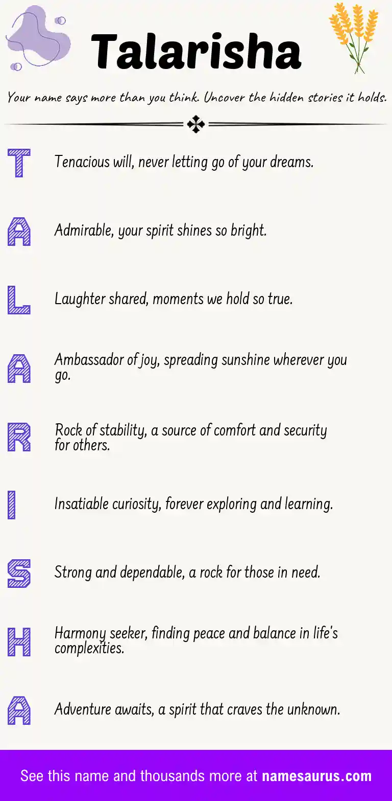 Acrostic poem about Talarisha.