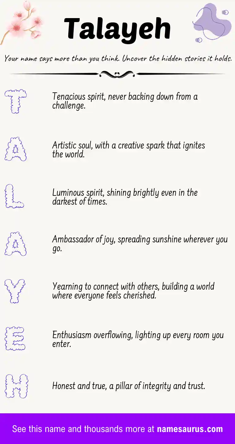 Acrostic poem about Talayeh.