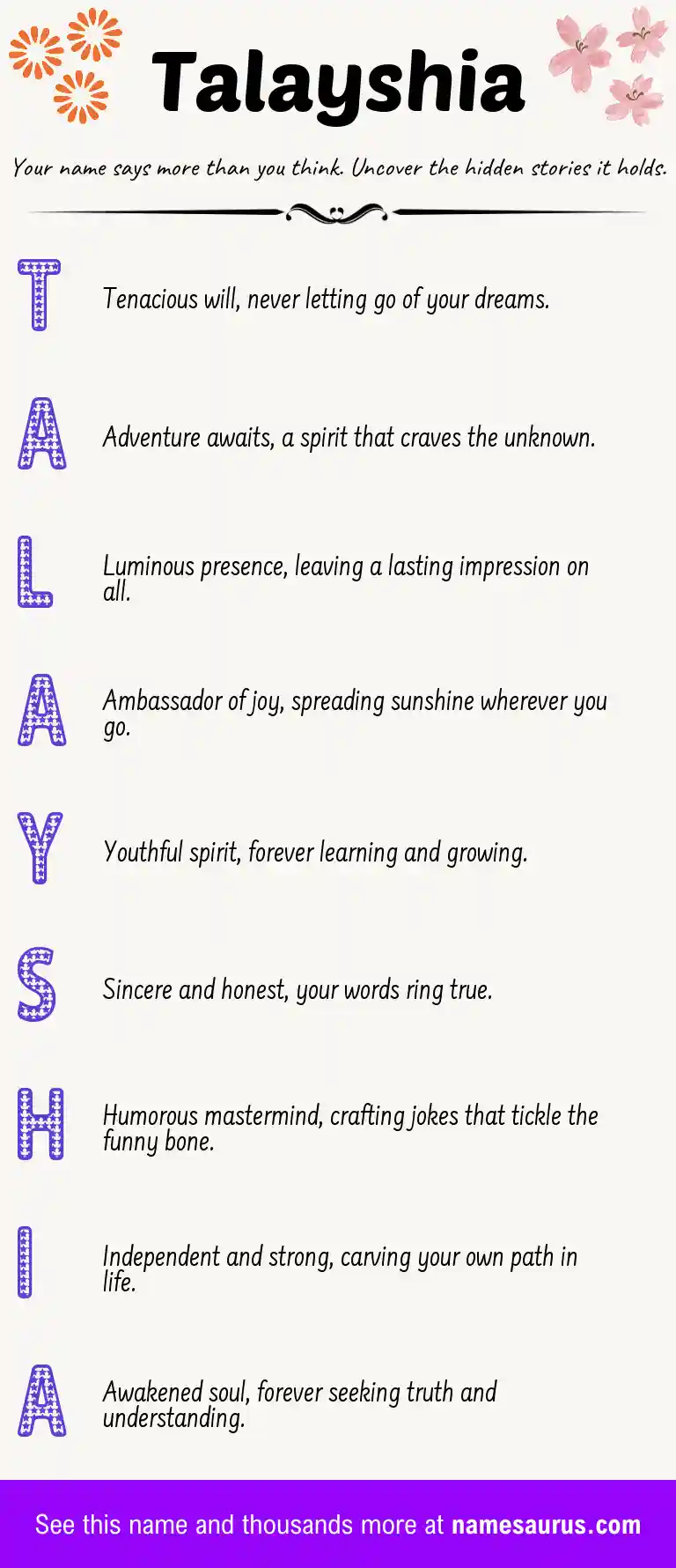 Acrostic poem about Talayshia.