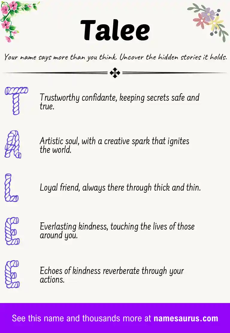 Acrostic poem about Talee.