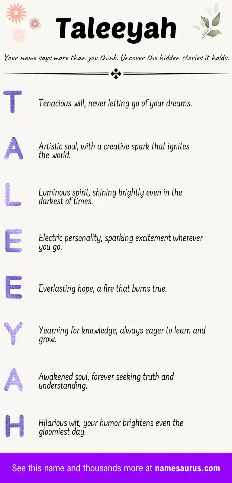 Acrostic poem about Taleeyah.