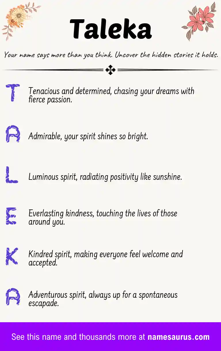 Acrostic poem about Taleka.
