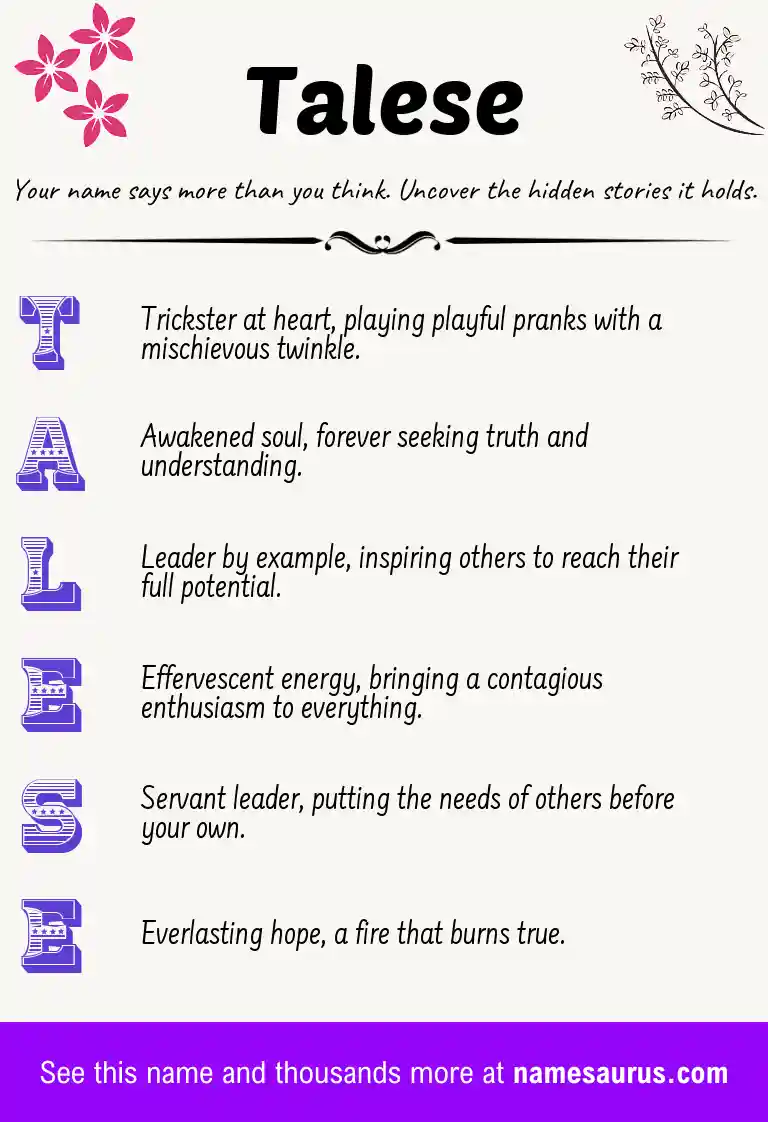 Acrostic poem about Talese.
