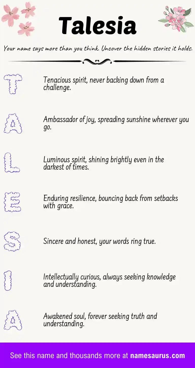 Acrostic poem about Talesia.