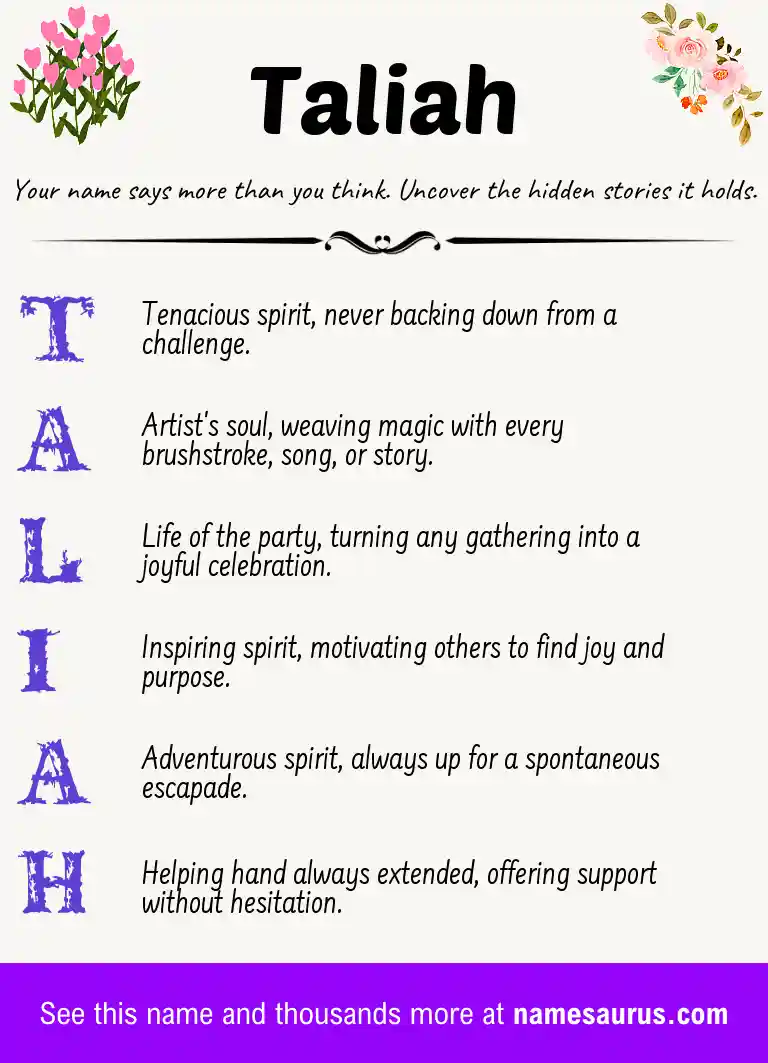 Acrostic poem about Taliah.