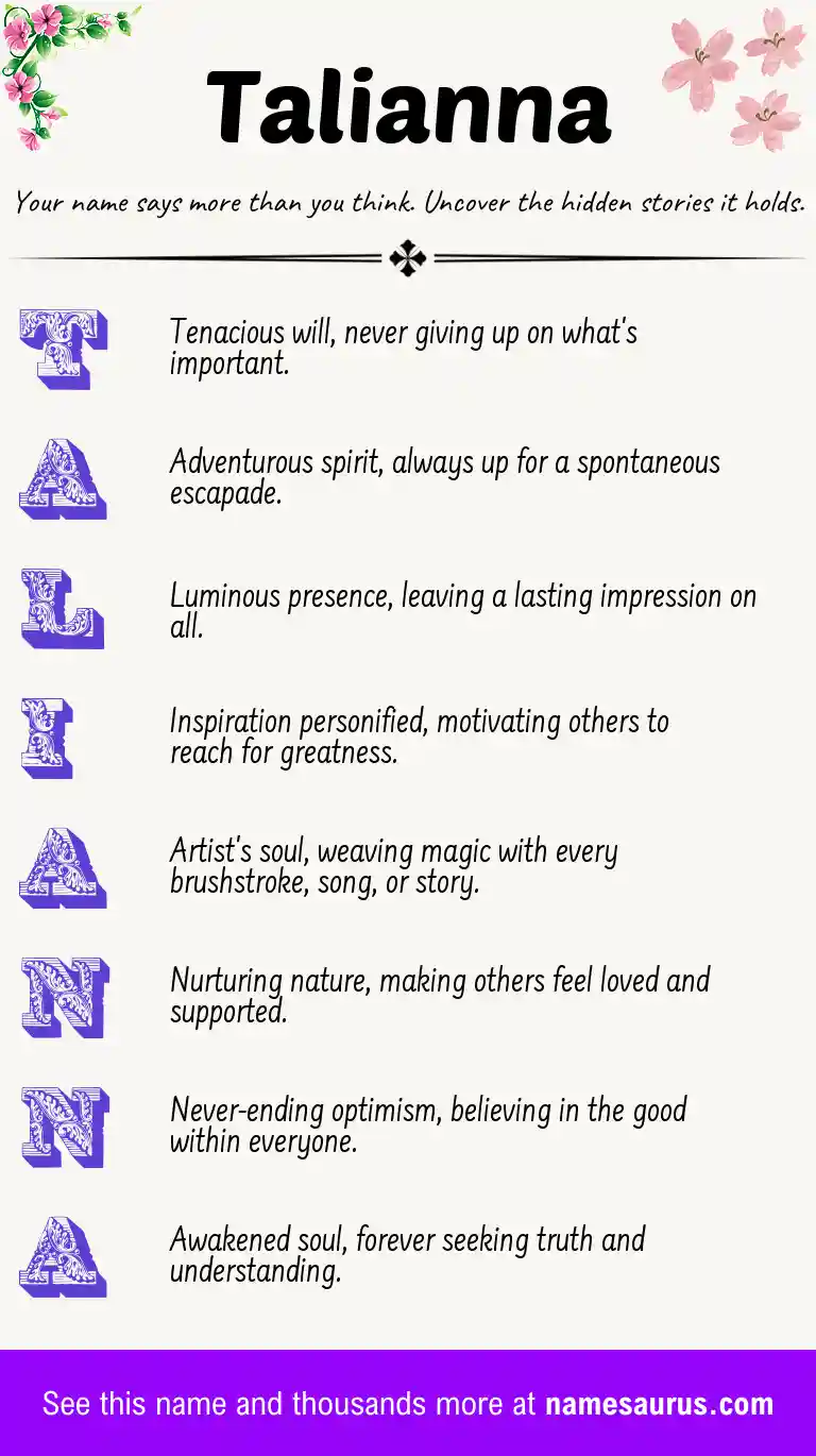 Acrostic poem about Talianna.