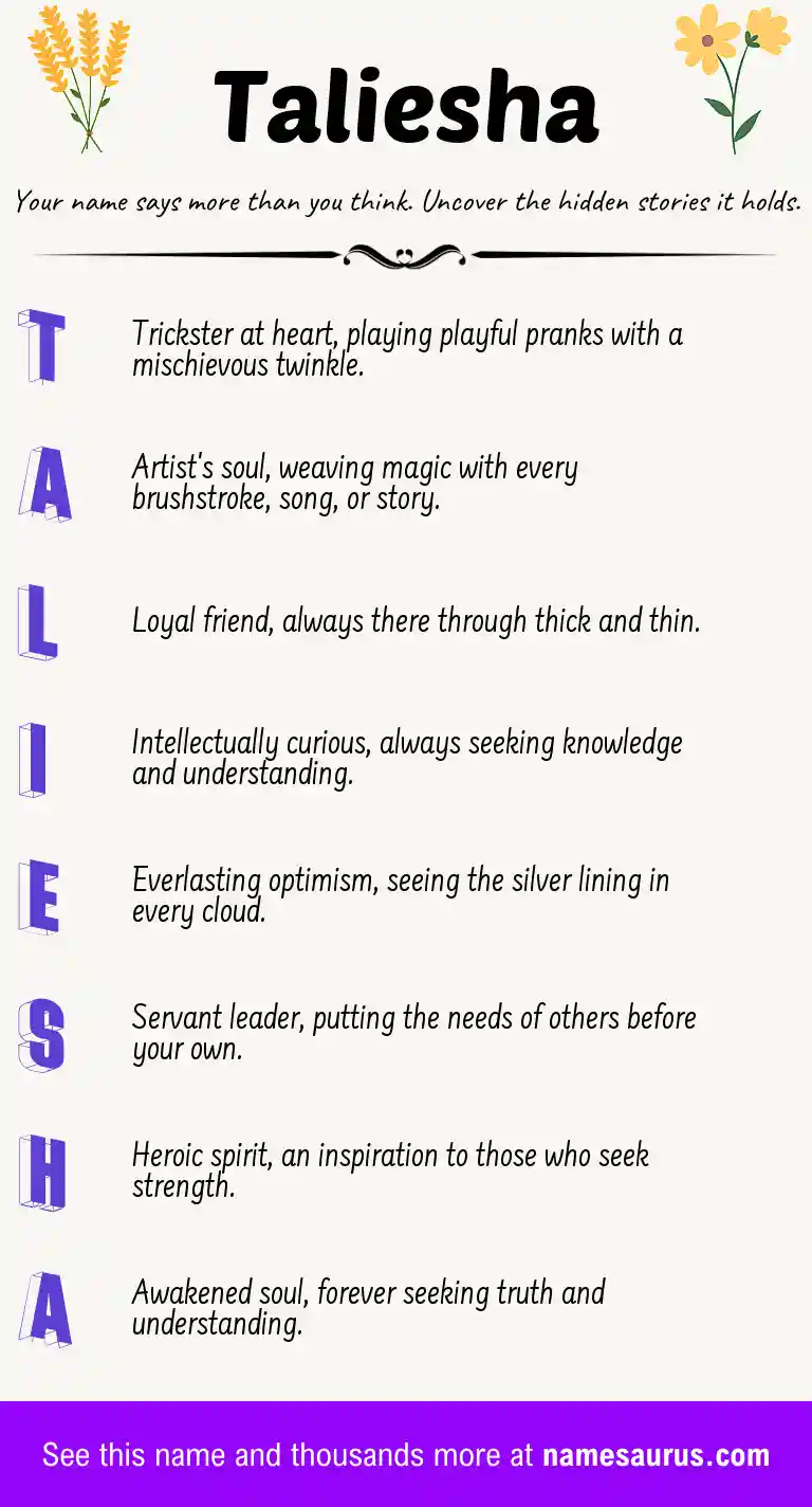 Acrostic poem about Taliesha.