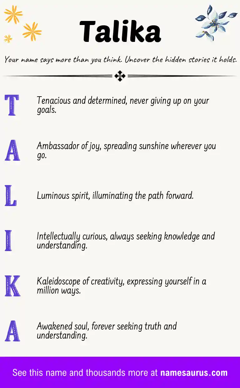 Acrostic poem about Talika.